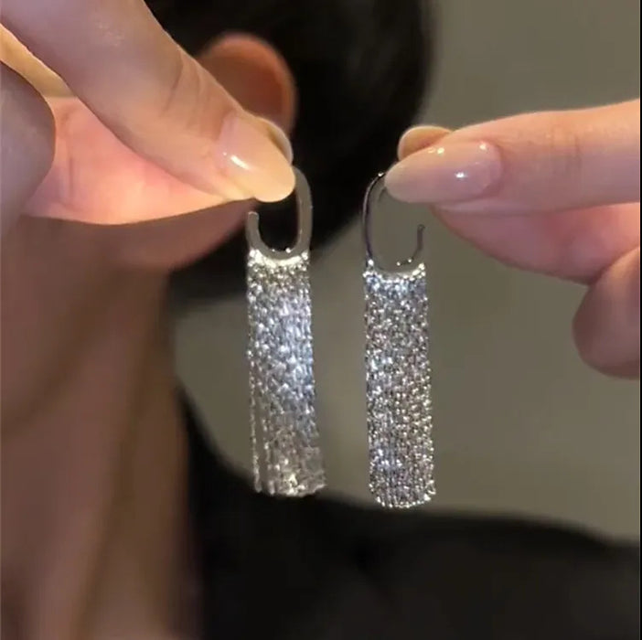 Wholesale Exaggerated Silver Long Metal Tassel Hoop Earrings