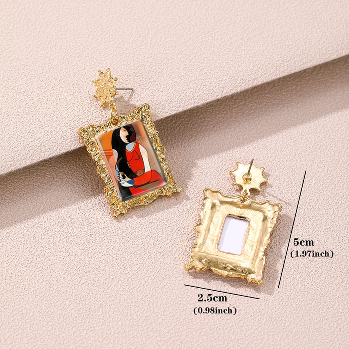 Wholesale Retro gold frame earrings abstract woman famous painting exaggerated earrings crying woman earrings