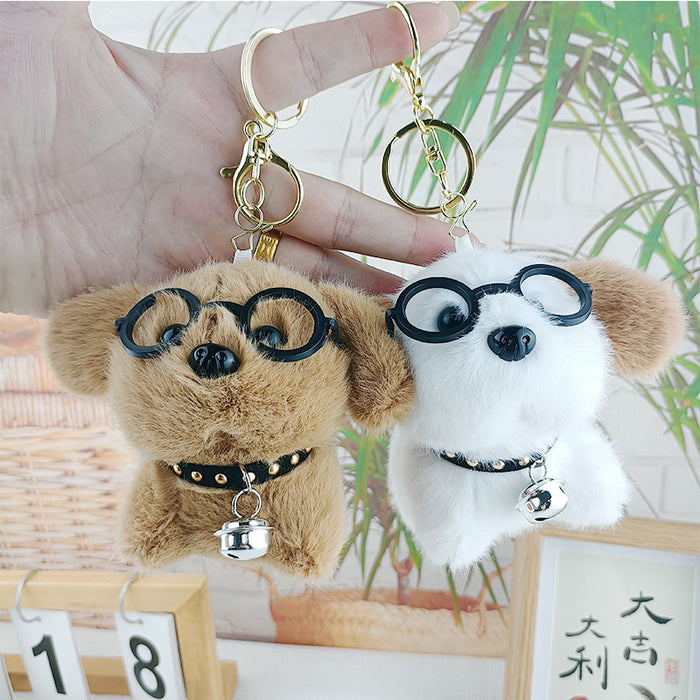Wholesale Cute glasses dog plush toy key chain pendant doll small gift