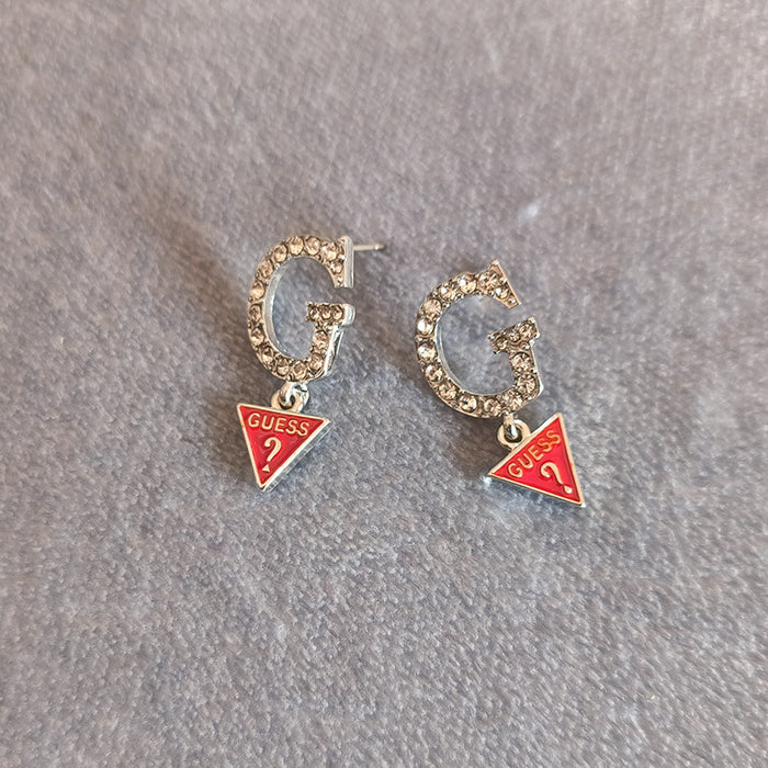 Wholesale Silver needle earrings with personalized gemstone inlay and inverted triangle pendant earrings