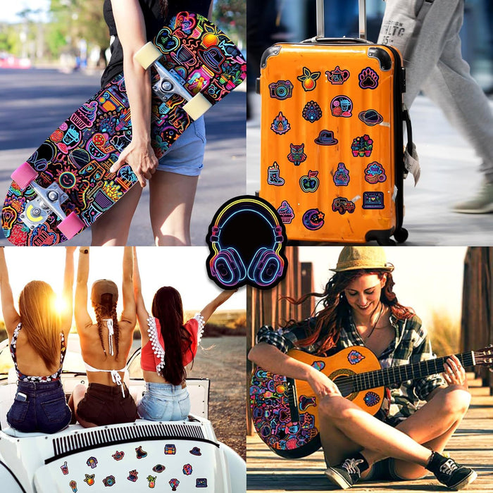 Wholesale 100pcs Neon cool self-adhesive waterproof stickers decorative skateboard notebook luggage stickers