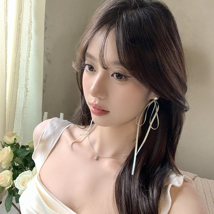 Wholesale Bow Ribbon Pearl Earrings Unique Sweet Earrings for Women