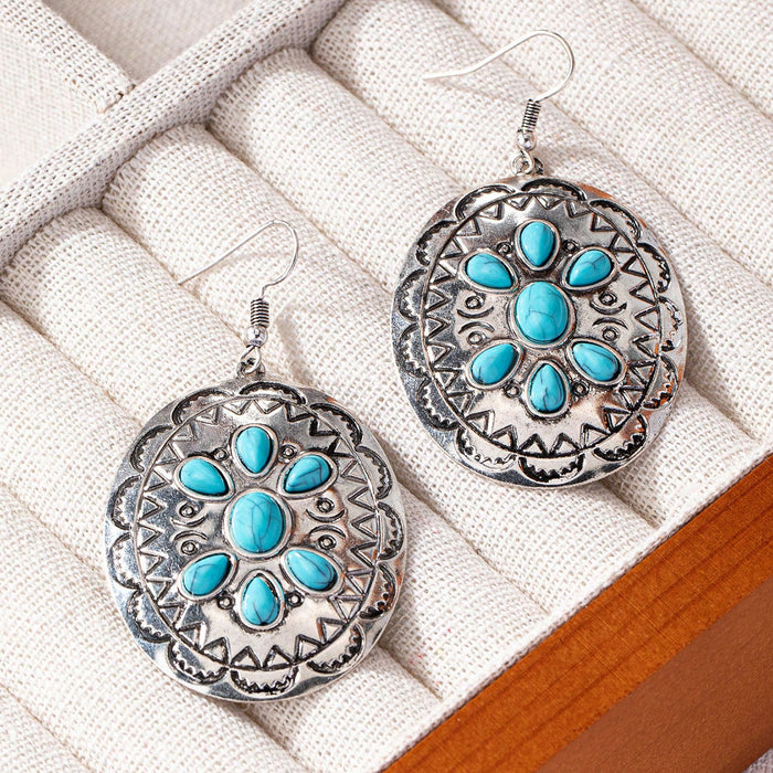 Wholesale Retro Western style turquoise decorated exaggerated earrings