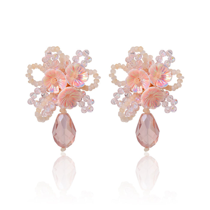 Wholesale Vintage Jewelry Personalized Beaded Imitation Crystal Earrings Silver Needle Anti tassel Earrings