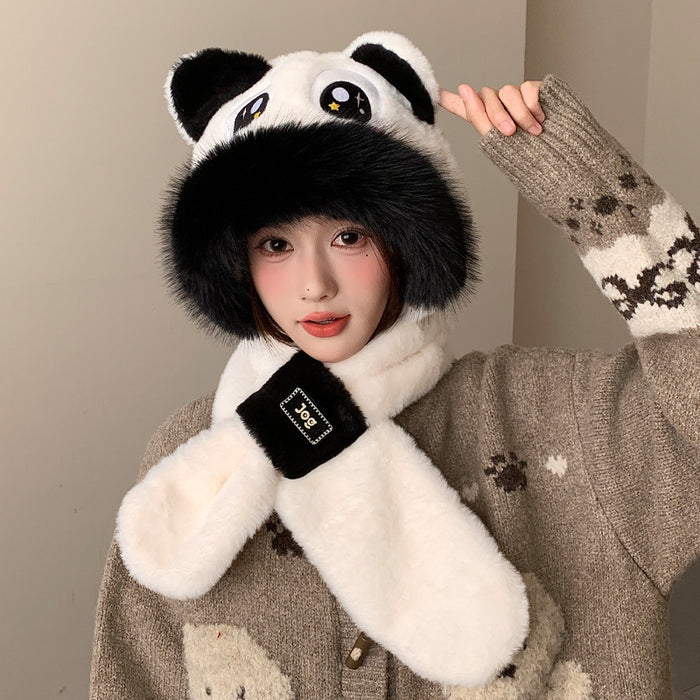 Wholesale Cute cartoon panda hat f and gloves all in one