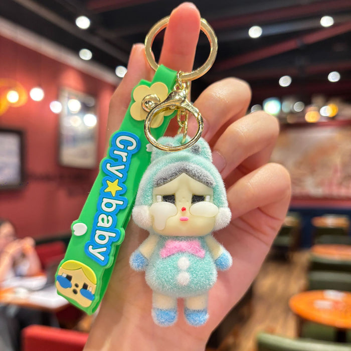 Wholesale Creative flocking  keychain cartoon cute girl doll bag pendant claw machine small gift