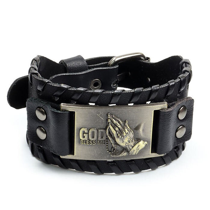 Wholesale Multi-layer Leather Wolf Head Men's Bracelet JDC-BT-FengH002