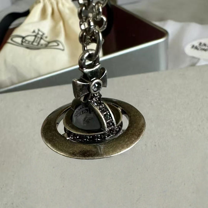 Wholesale Gray Orb Planet Necklace for Women Saturn Pendant Sweater Chain