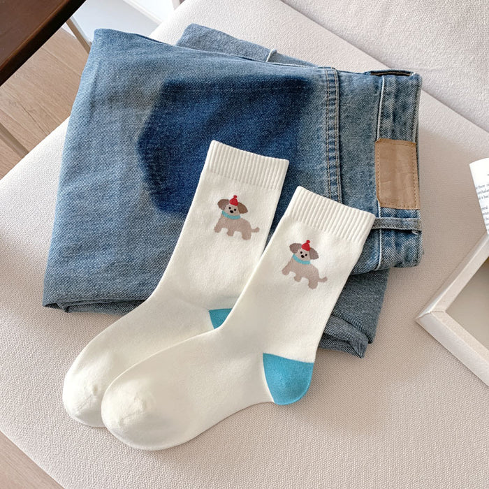 Wholesale Socks Candy Color Cute Embroidery Middle Tube Socks Pile Sock Cotton
