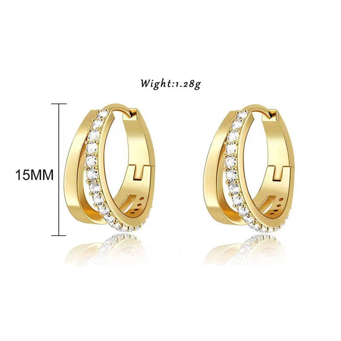 Wholesale Elegant and minimalist copper inlaid zirconium double-layer ear loops with retro design for women's ear buckles