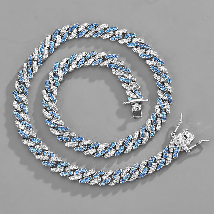 Wholesale Necklaces Zinc Alloy Rhinestone Rhombus Cuban Chain Full Diamond Hip Hop JDC-NE-XuanD006