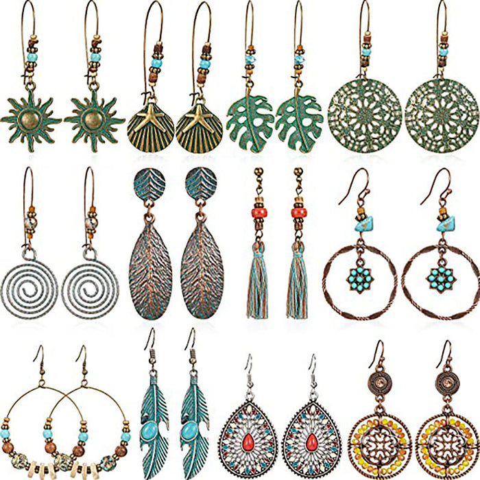 Wholesale Bohemian Turquoise Drop Earrings Alloy Electroplated Geometric Design MOQ≥2