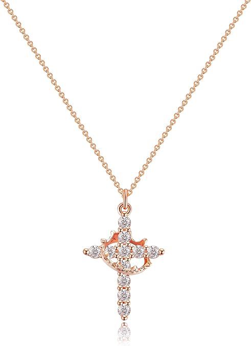 Wholesale Cross Crown Rotating Necklace Versatile Light Luxury High End Necklace Zircon Clavicle Chain