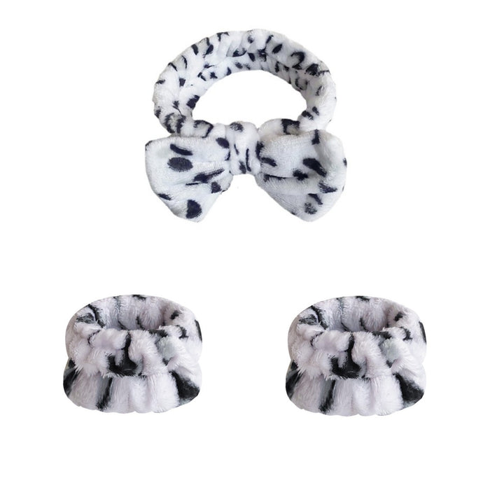Wholesale Leopard Print Bow Striped Headband Wrist Strap Set Face Wash Mask Headband Flannel Hair Accessories