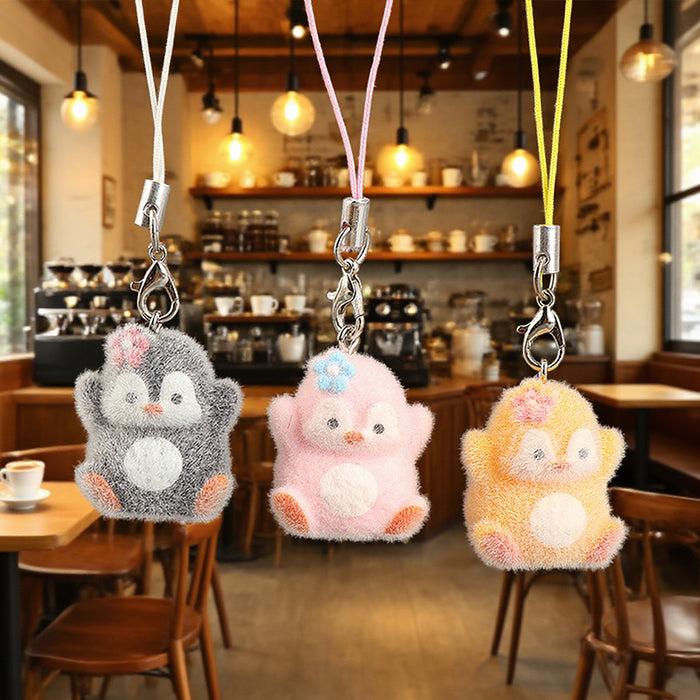 Wholesale Cartoon flocked 3D resin penguin keychain bag charm