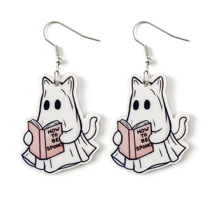 Wholesale  Book Ghost Acrylic Earrings Ghost Cat Books Cute Cartoon Earrings