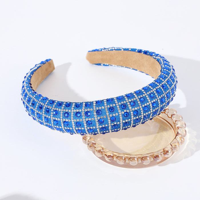 Wholesale New all-inclusive solid color plaid rhinestone headband full of diamonds simple and versatile temperament sponge headband hair pressing headdress