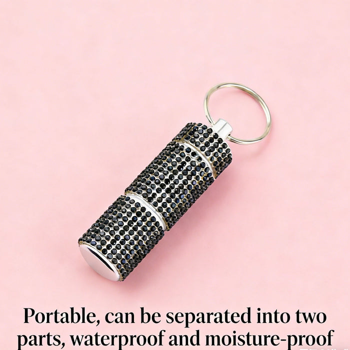 Wholesale Alloy Waterproof Sealed Pill Holder Keychain Rhinestone Decor European American Modern Style For Everyday Travel