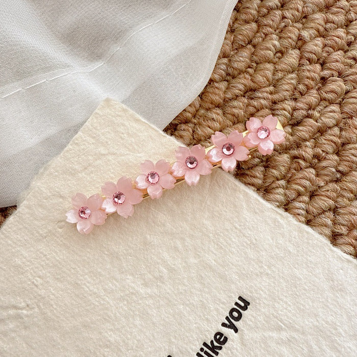 Wholesale Flower studded diamond side clip bangs clip straight clip pearl hairpin hair accessory