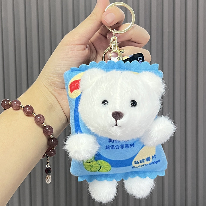 Wholesale Cartoon plush potato chips bear doll creative couple anti-lost keychain cute bag pendant online celebrity gift