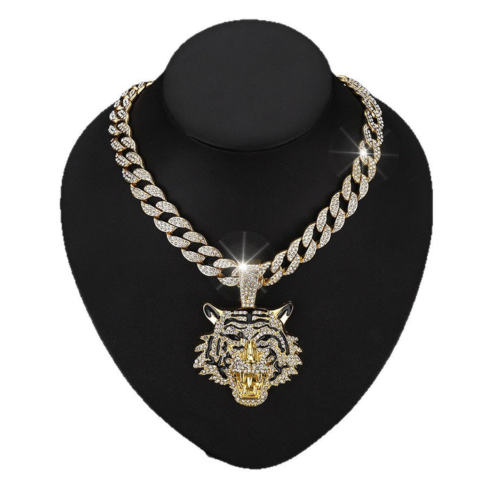 Wholesale Alloy Three-Dimensional Full Diamond Tiger Pendant Necklace  Jewelry