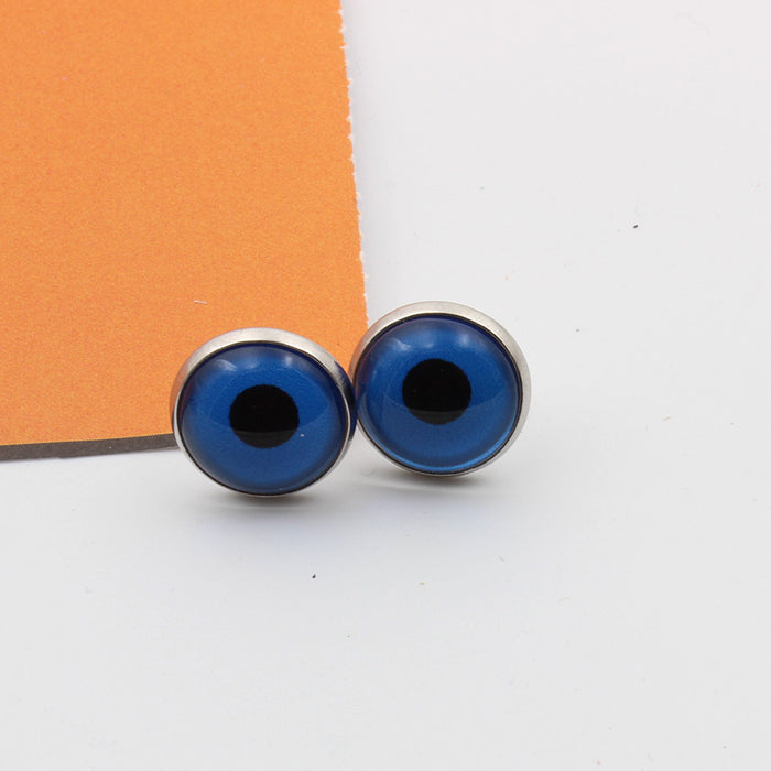 Wholesale 12MM Blue Glass Resin Eyes Stainless Steel Base Ear Needles Devil's Eye Ear Needles