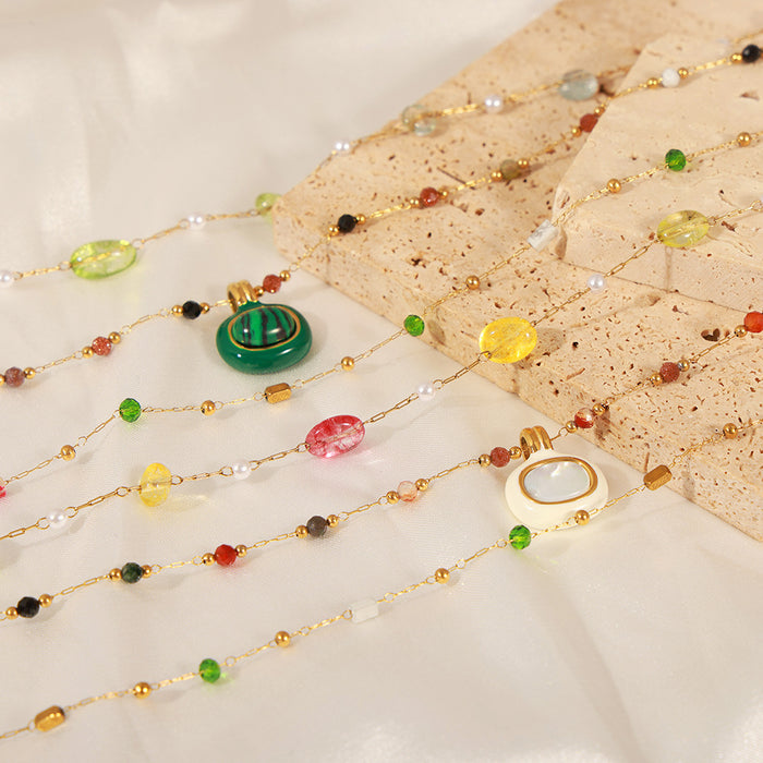 Wholesale Fashionable Gold  Stone Titanium Steel Necklace Jewelry Geometric Shape Regular Chain