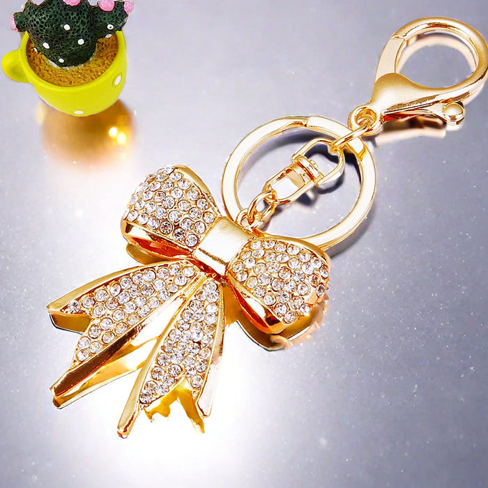 Wholesale Diamond studded bow car keychain metal cute pendant key