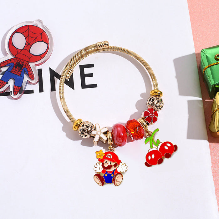 Wholesale Western Anime Cartoon Beaded Bracelet Stainless Steel Open Adjustable for Boutique Resale
