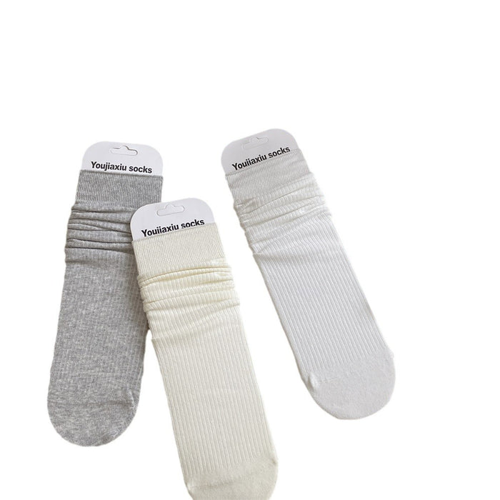 Wholesale Fine striped pile socks, simple solid color, versatile mid tube socks