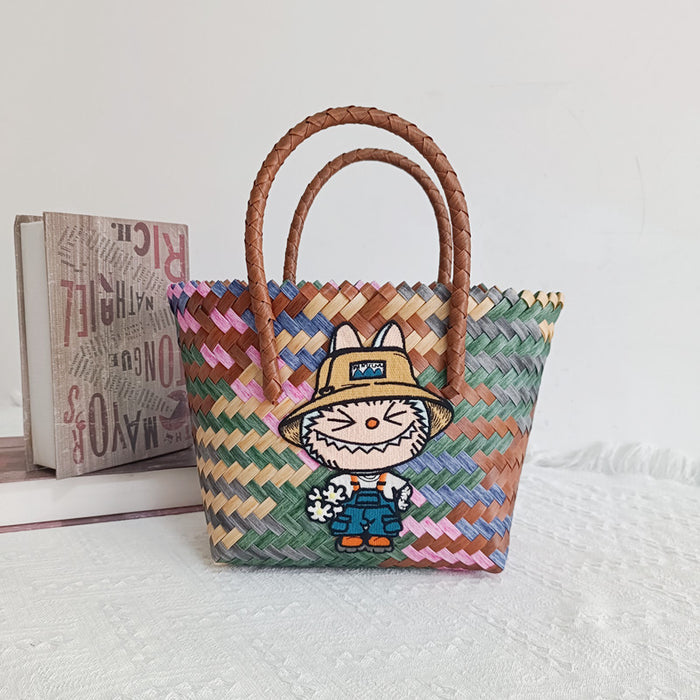 Wholesale Cartoon Woven Bag Large Capacity Work Bag Hand Woven Vegetable Basket Handbag