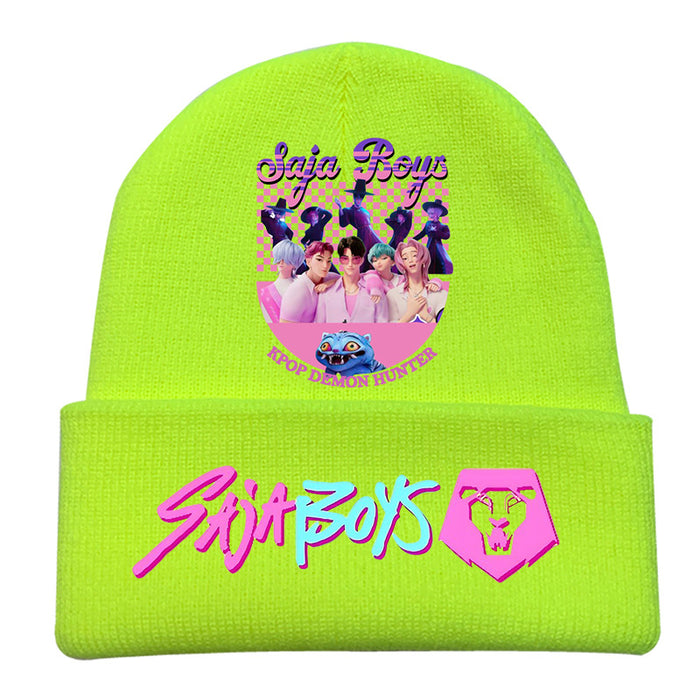 Wholesale Kpop Knitted hat fashion curled brim beanie printed