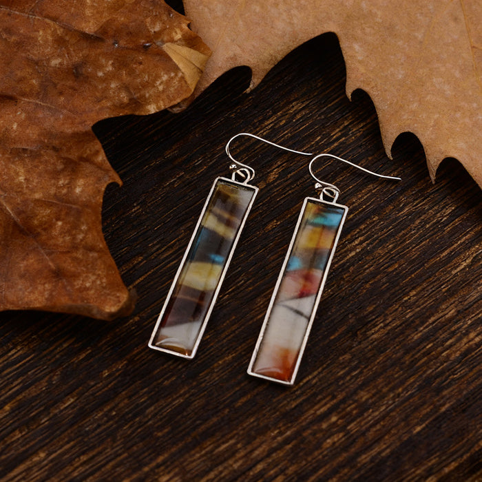 Wholesale colorful geometric color block long pendant earrings