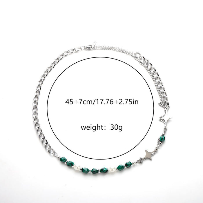 Wholesale Natural stone splicing cross star shaped necklace, collarbone chain, emerald inlaid bead accessory