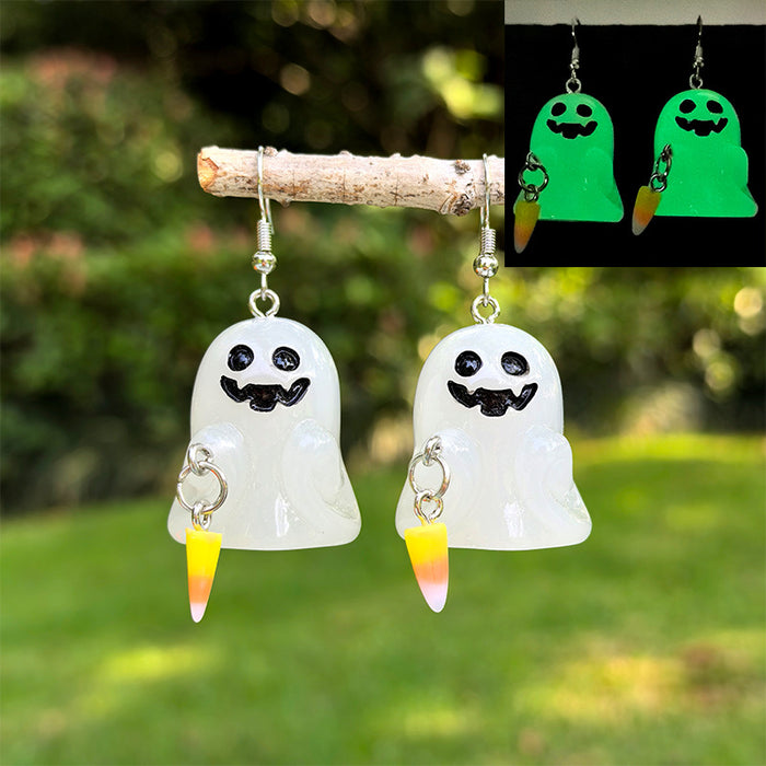 Wholesale Halloween Luminous Resin Earrings Stereo White Ghost Pumpkin Pendant