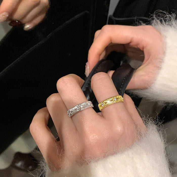 Wholesale Vintage ring, light luxury striped ring, open ring, fashionable ring