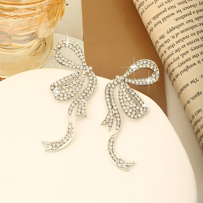 Wholesale butterfly ribbon light luxury full diamond earrings s925 silver needle earrings