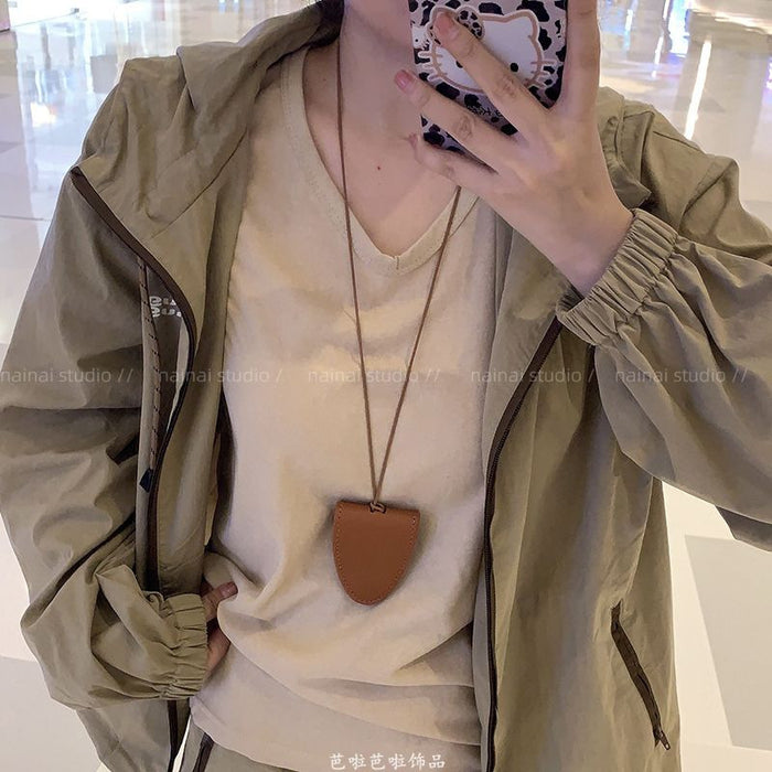 Wholesale Leather Coin Purse Necklace Women's Pendant Earphone Storage Bag