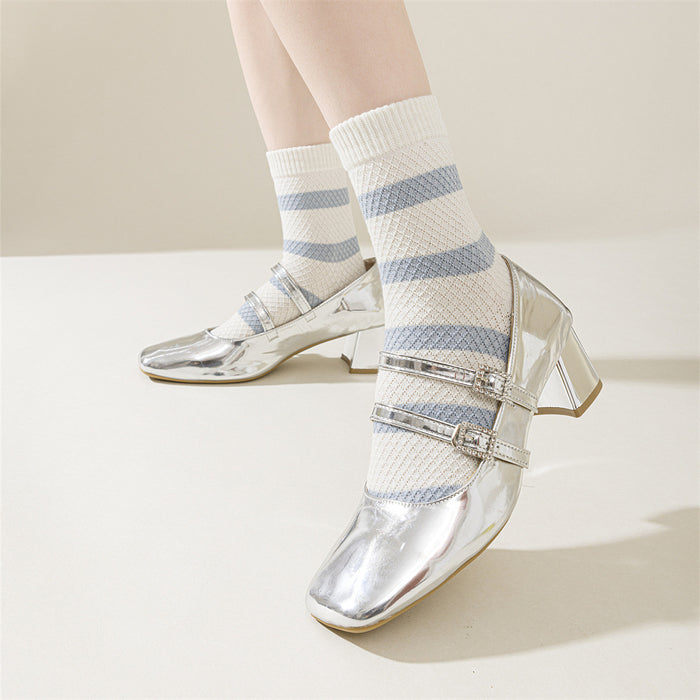 Wholesale Socks, striped socks, mid length socks, thin cut hollow socks