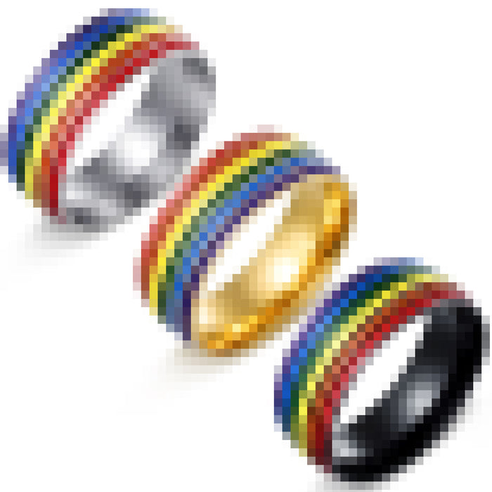 Wholesale Gold Plated Stainless Steel Ring Colorful Striped Design Fashion Jewelry Accessory