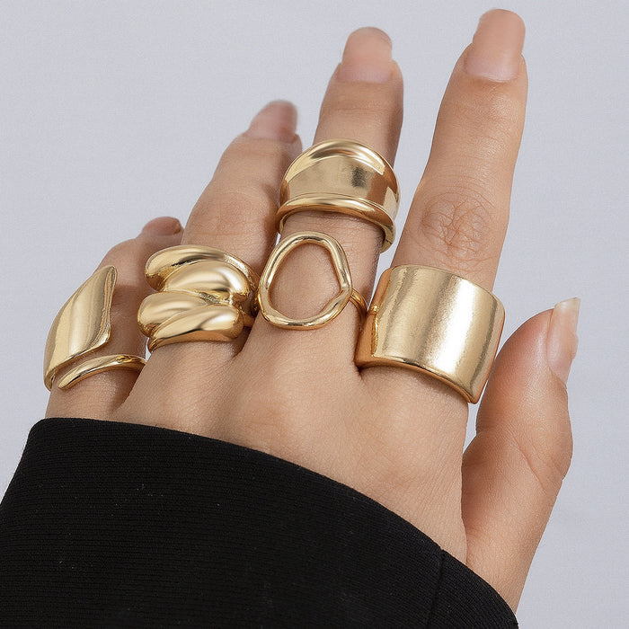 Wholesale geometric metal wind lava line ring suit irregular smooth opening rings
