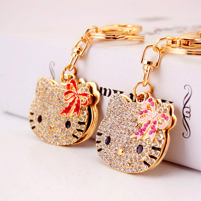 Wholesale  creative cute diamond-embedded cartoon mirror keychain women's accessories pendant key chain