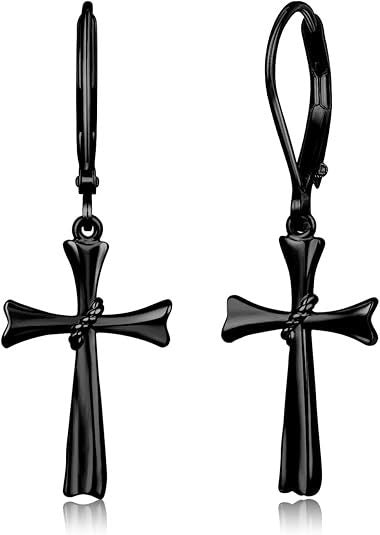 Wholesale Cross pendant earrings, copper plated genuine gold ear buckles, high-end and light luxury accessories