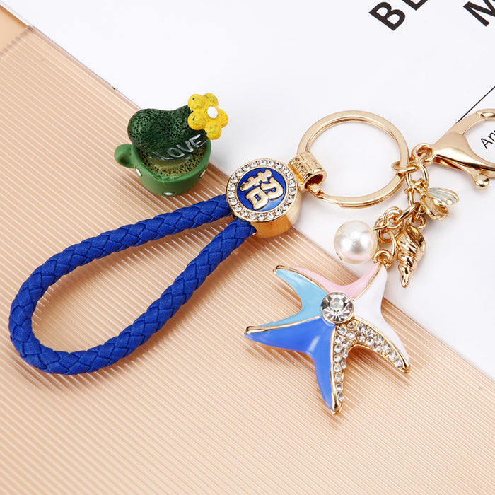 Wholesale Pearl Shell Sea Star Car Keychain Pendant Metal Keychain Gift