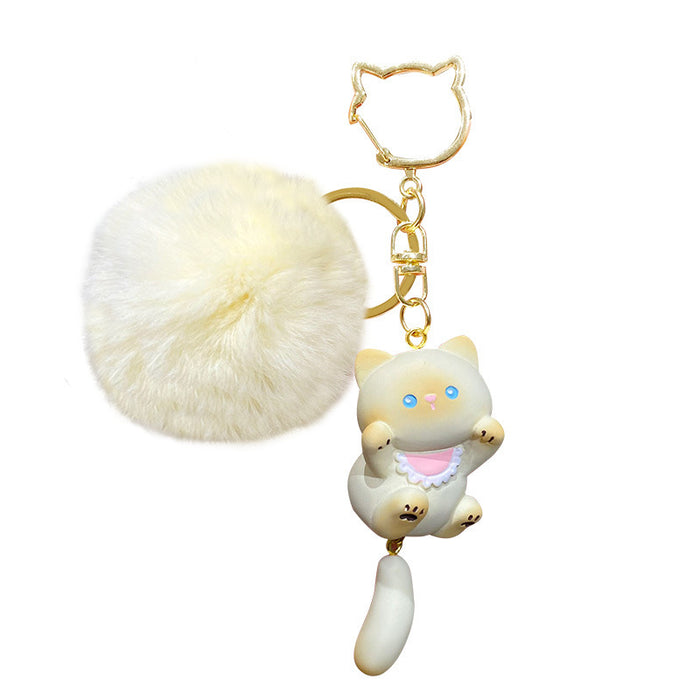 Wholesale Plush keychain Siamese cat pendant resin cat key chain