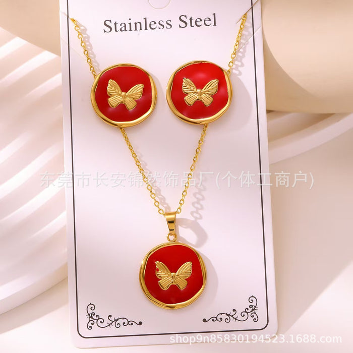 Wholesale 304 Stainless Steel Vacuum Plated Earrings and Necklace Set