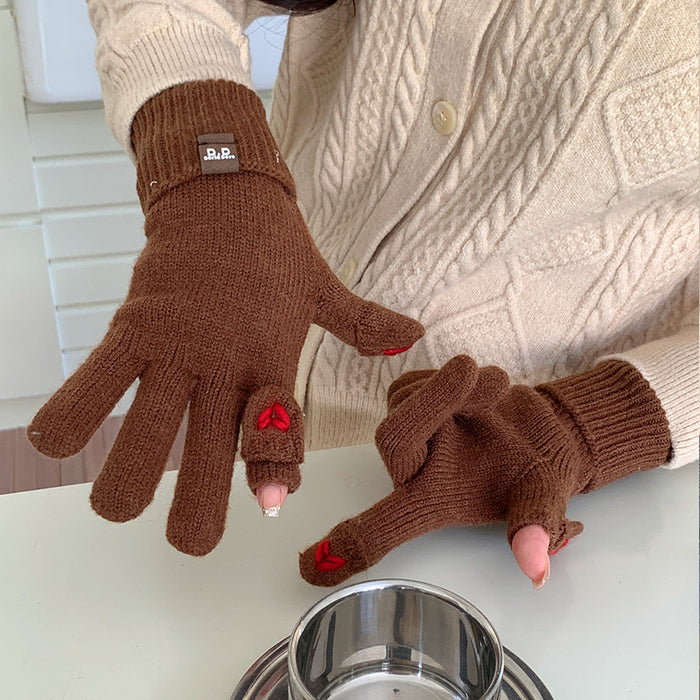 Wholesale Cute Knitted Open Finger Flip Cover Gloves