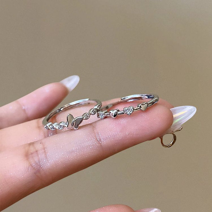 Wholesale Zircon Love Butterfly Set Ring, Female Niche Design, Finger Ring, Cold Style, Fashionable, Personalized Ring