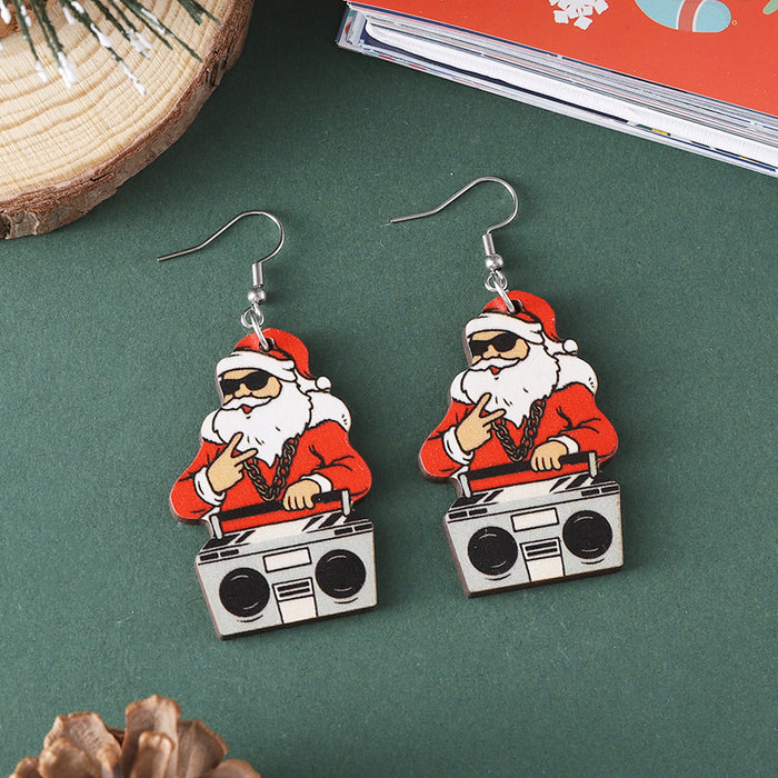 Wholesale Christmas Santa Pendant Earrings Wooden Double-sided Earrings Christmas