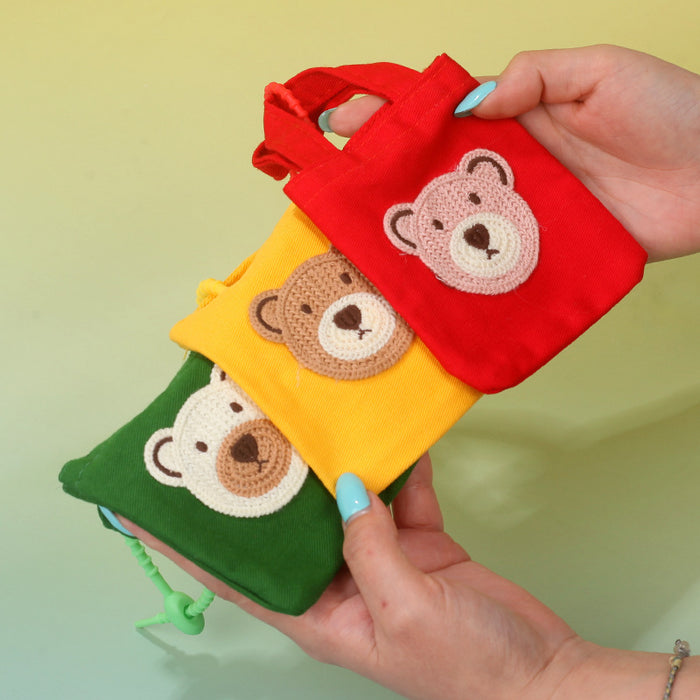 Wholesale Stylish Canvas Bear Coin Purse Handbag Keychain Pouch Cute Cartoon Design